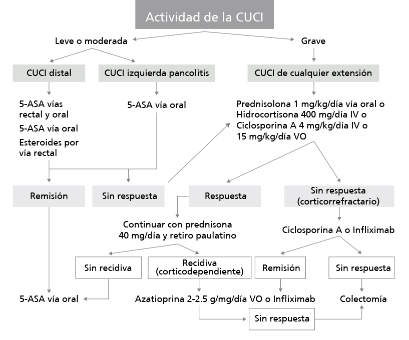 Algoritmo en el manejo de la colitis ulcerosa crónica idiopática.